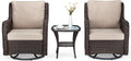 GarveeLife 3 Pieces Outdoor Swivel Chair Set, Upgraded Encrypted Rattan Wicker Swivel Rocker Patio Chairs, Thick Cushion and Side Table for Balcony, Porch, Backyard, Garden, Beige