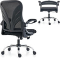 HOLLUDLE Ergonomic Office Chair with Foldable Backrest, Computer Desk Chair with Flip-up Armrests, Mesh Lumbar Support and Tilt Function Big and Tall Office Chair, Black