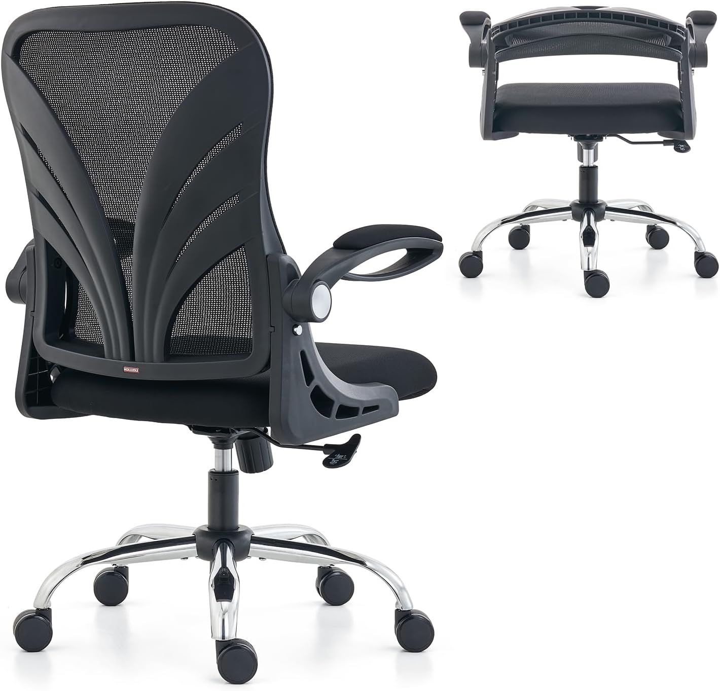 HOLLUDLE Ergonomic Office Chair with Foldable Backrest, Computer Desk Chair with Flip-up Armrests, Mesh Lumbar Support and Tilt Function Big and Tall Office Chair, Black