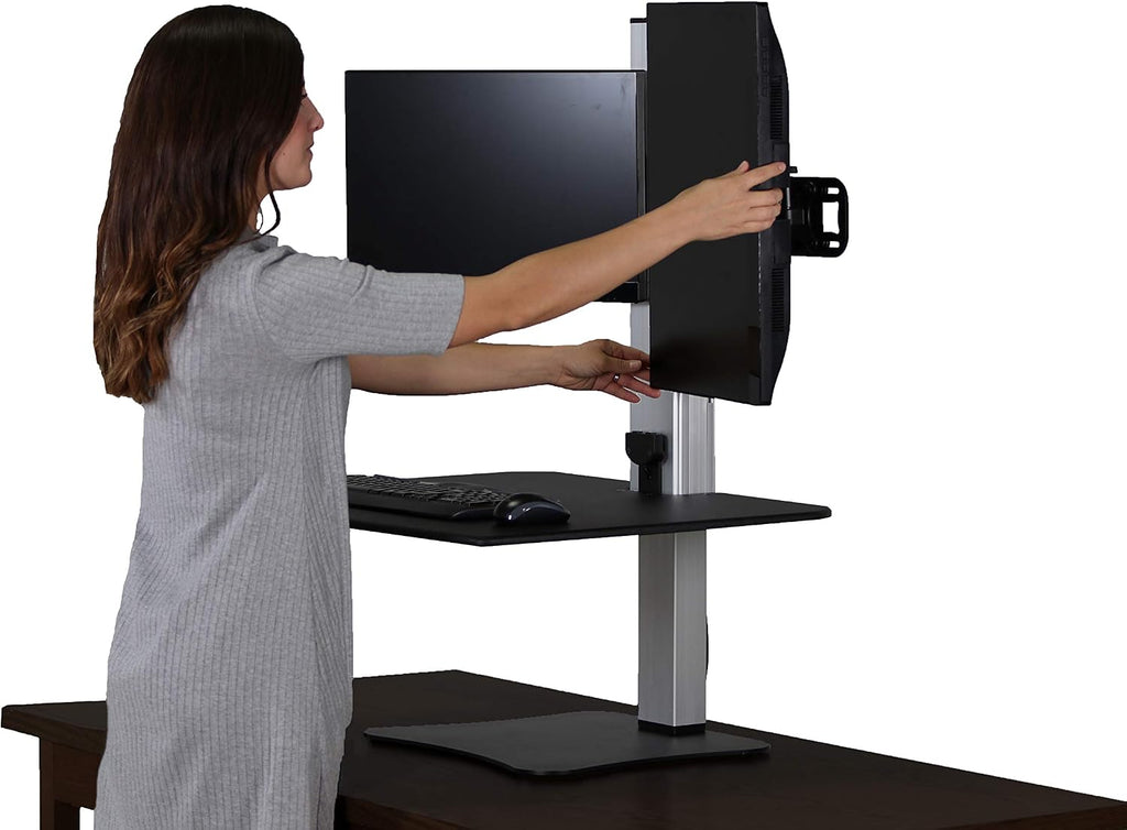 Victor Dual Monitor Electric Standing Desk Workstation, Height Adjustable Sit-Stand Converter with Dual Monitor Support, 28″ x 23″ Work Surface (DC450)