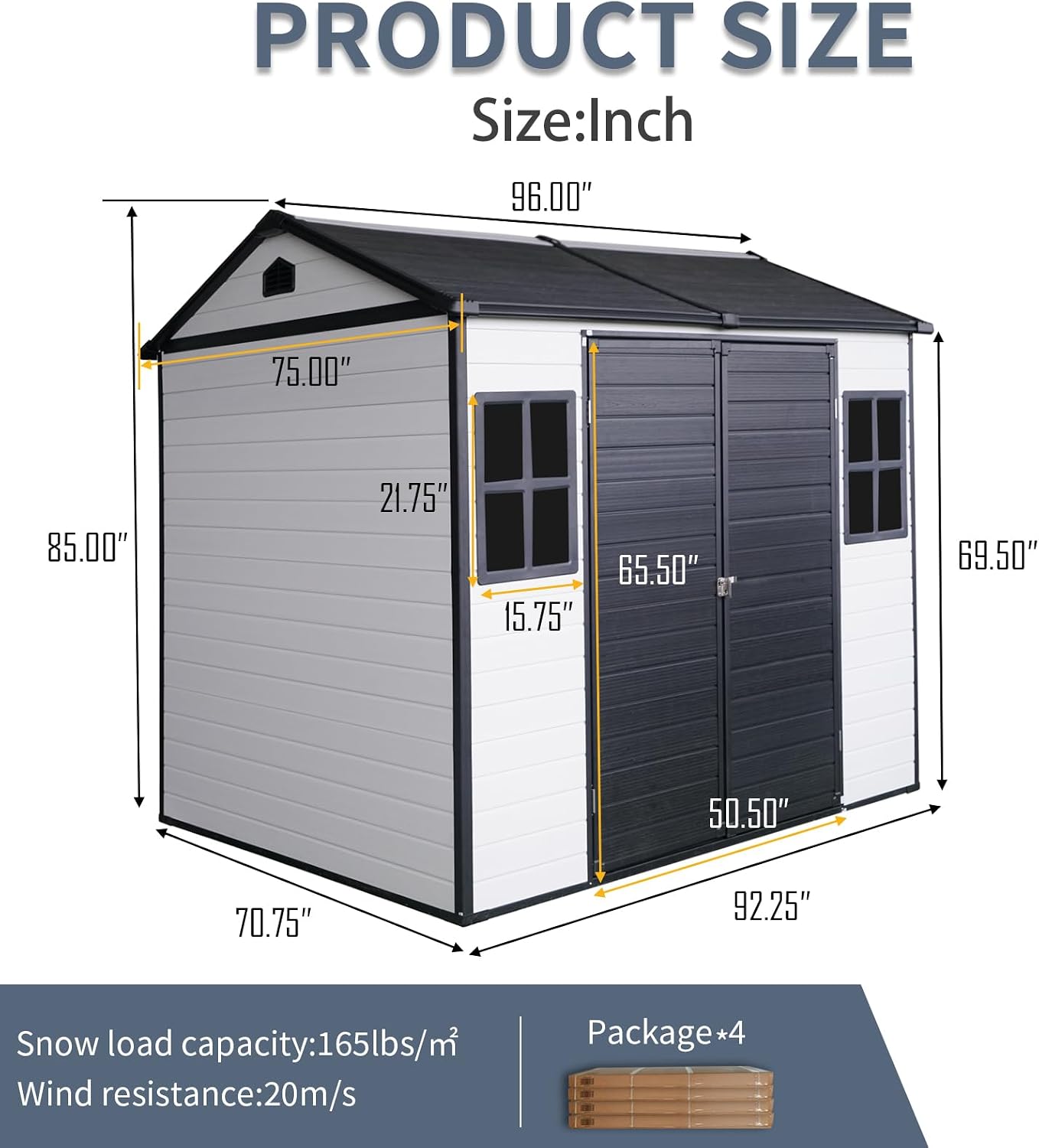 Ball & Cast 8x6 FT Resin Outdoor Storage Shed,Waterproof Garden Organizer Tool House with Floor & Two Windows,Backyard Cabinet w/Lockable Door and 2 Ventilation,Shelter for Car,Lawnmower,Grey+White