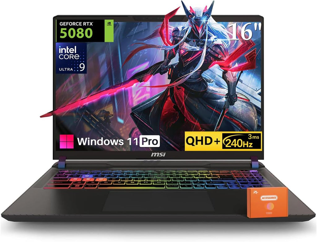 MSI Vector 16 HX AI Gaming Laptop, Intel Ultra 9 275HX(Up to 5.4GHz), NVIDIA RTX 5080 16GB GDDR7, 16' QHD+ 240Hz, Wi-Fi 7, 32 GB DDR5, 2 TB SSD, RGB Backlit Keyboard, Windows 11 Pro, w/Accessories