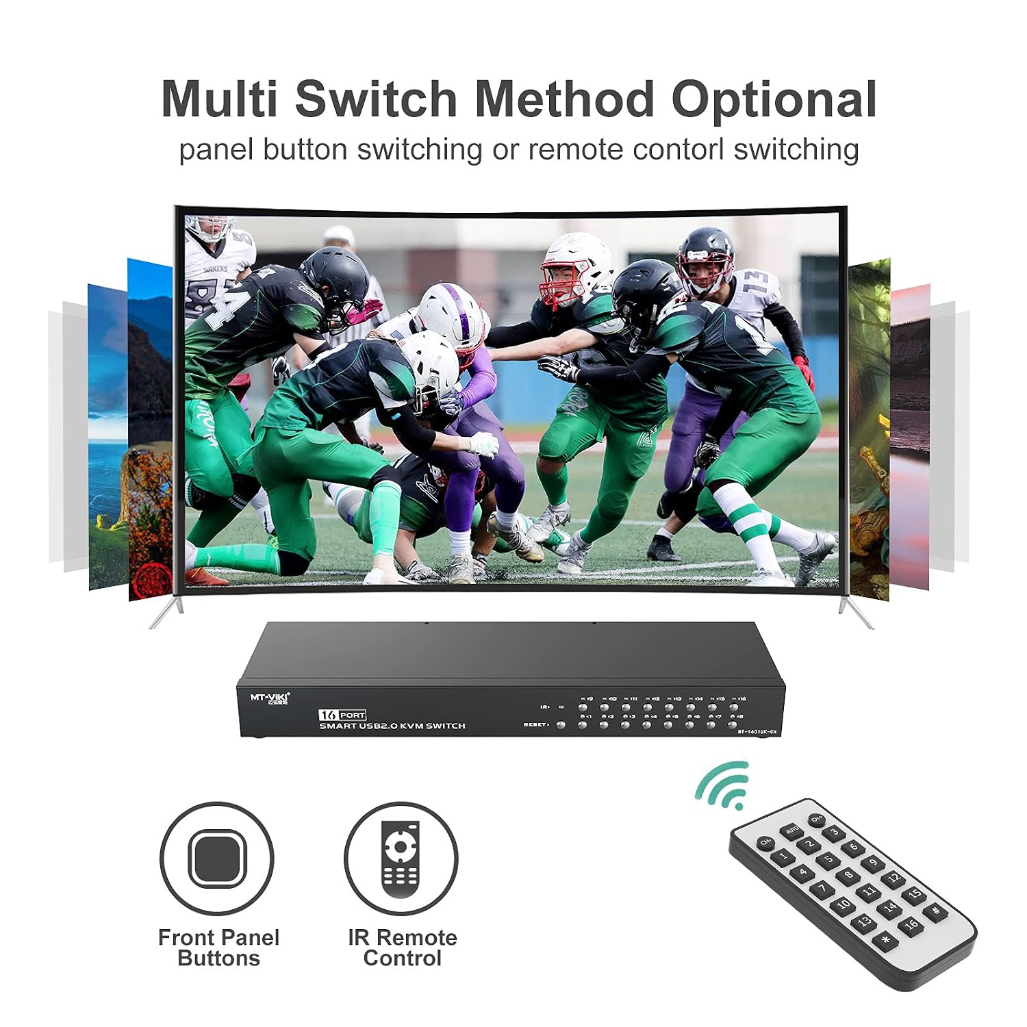MT-VIKI 16 Port KVM Switch, 16X1 Rackmount KVM Switch VGA, Included 16 KVM Cables & Remote, Fit 1U 19'' Rack