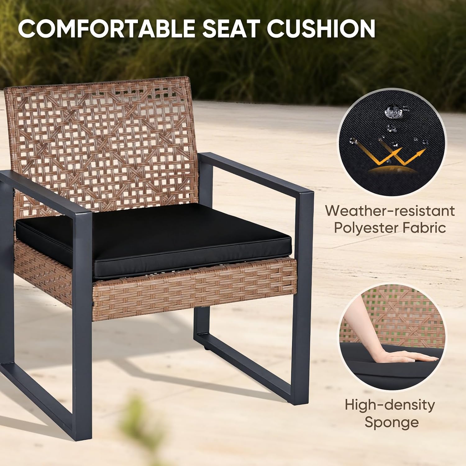 COOS BAY Haven Lounge 4 Piece Rattan Patio Furniture Set, Outdoor Wicker Patio Conversation Set for Balcony & Backyard, Light Brown/Black