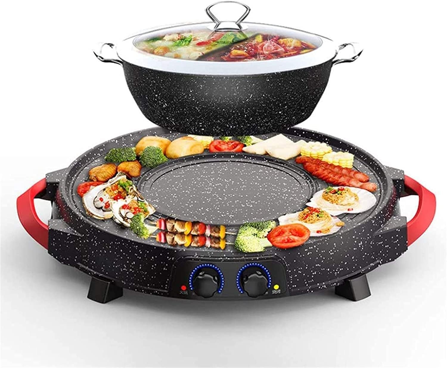 Electric Grill, Multifunction Two-In-One Electric Smokeless Non-Stick Barbecue Grilled Shabu-Shabu Baking Pan Large Capacity Separable Baking Pan 2200W,Maifanshishunfeng,Hous