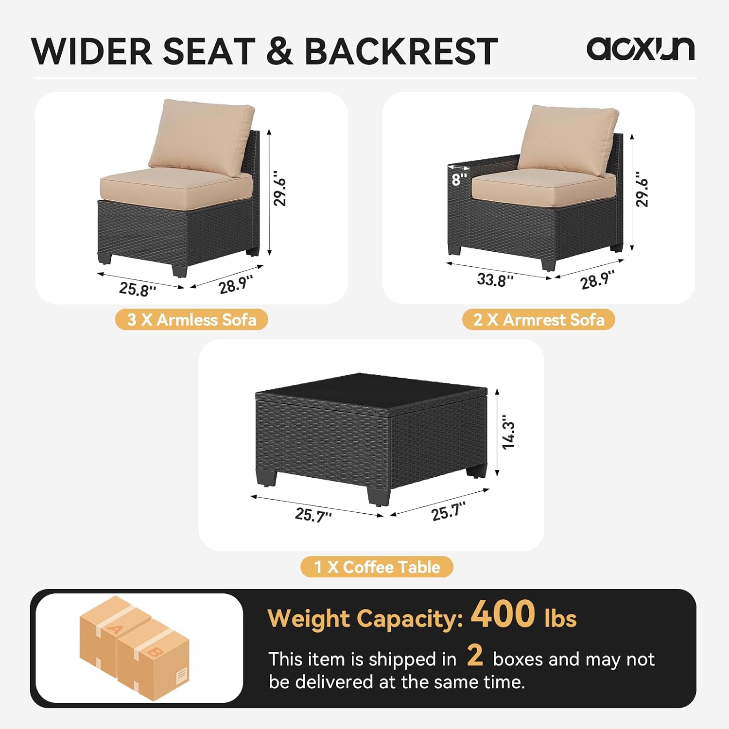 Aoxun Patio Furniture Set, 6 Pcs Outdoor Patio Furniture Sets with 4in Thicken Cushion, Widen Armrests Wicker Outdoor Sectional for Backyard