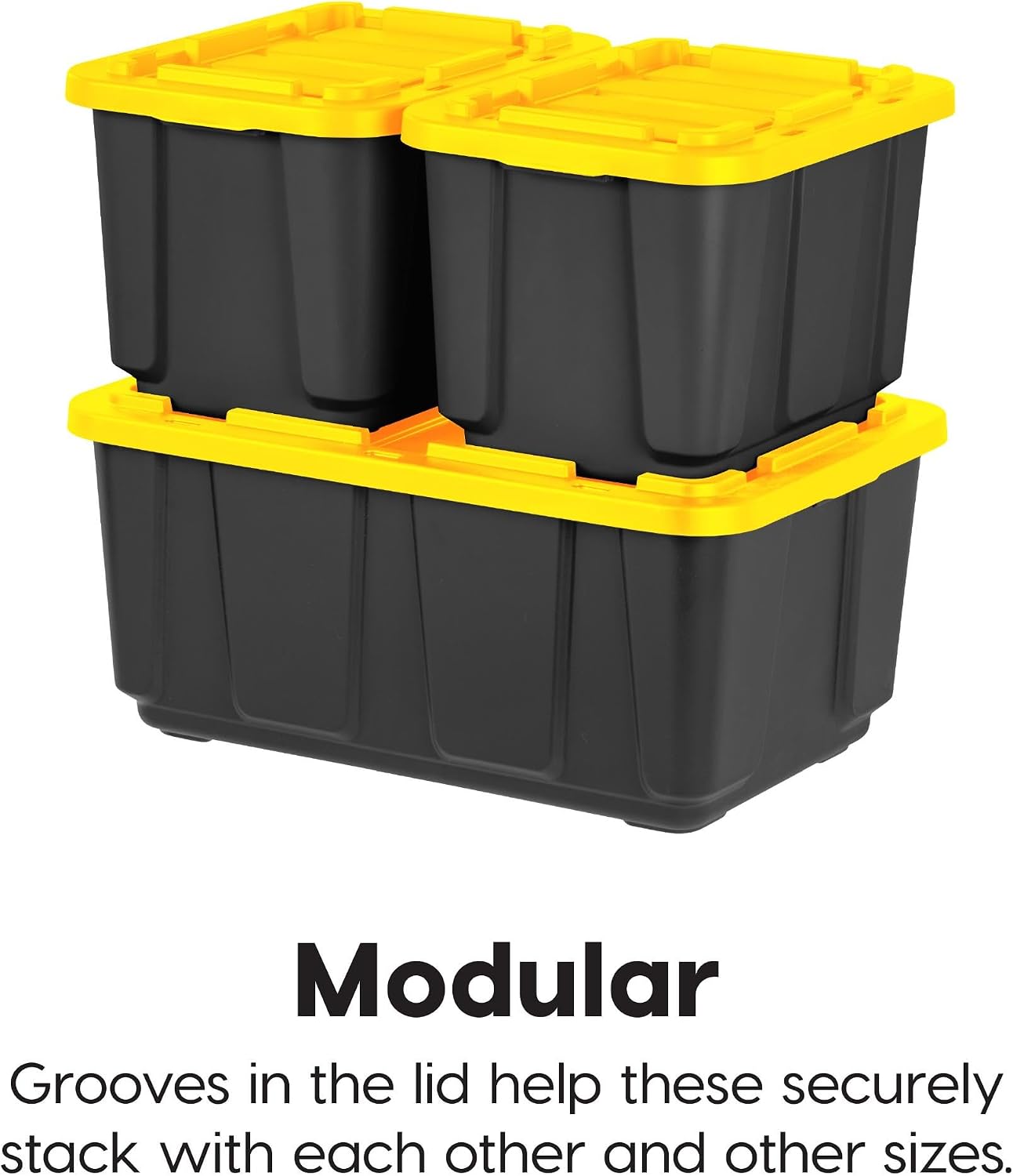 IRIS USA 8-Pack 27 Gallon Storage Bins with Lids |Made in USA| Heavy Duty Plastic Tote Containers for Truckbed Tool Box Organization, Large - Black/Yellow