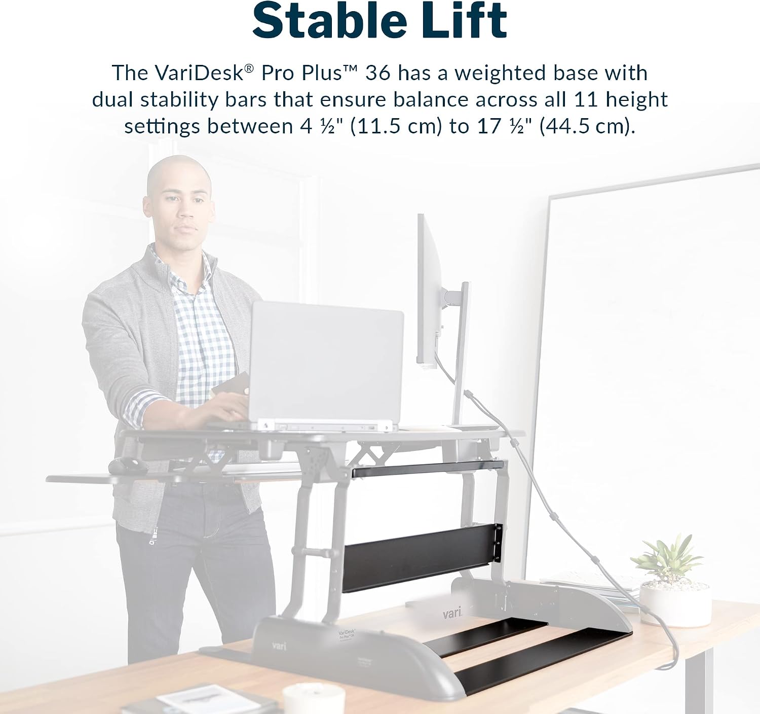 Vari VariDesk Pro Plus 36 - Adjustable Desk Converter with 11 Height Settings - Laptop Sit Stand Desk Riser for Home Office, Table Tops, Workspace - Fully Assembled with Spring Loaded Lift - Black