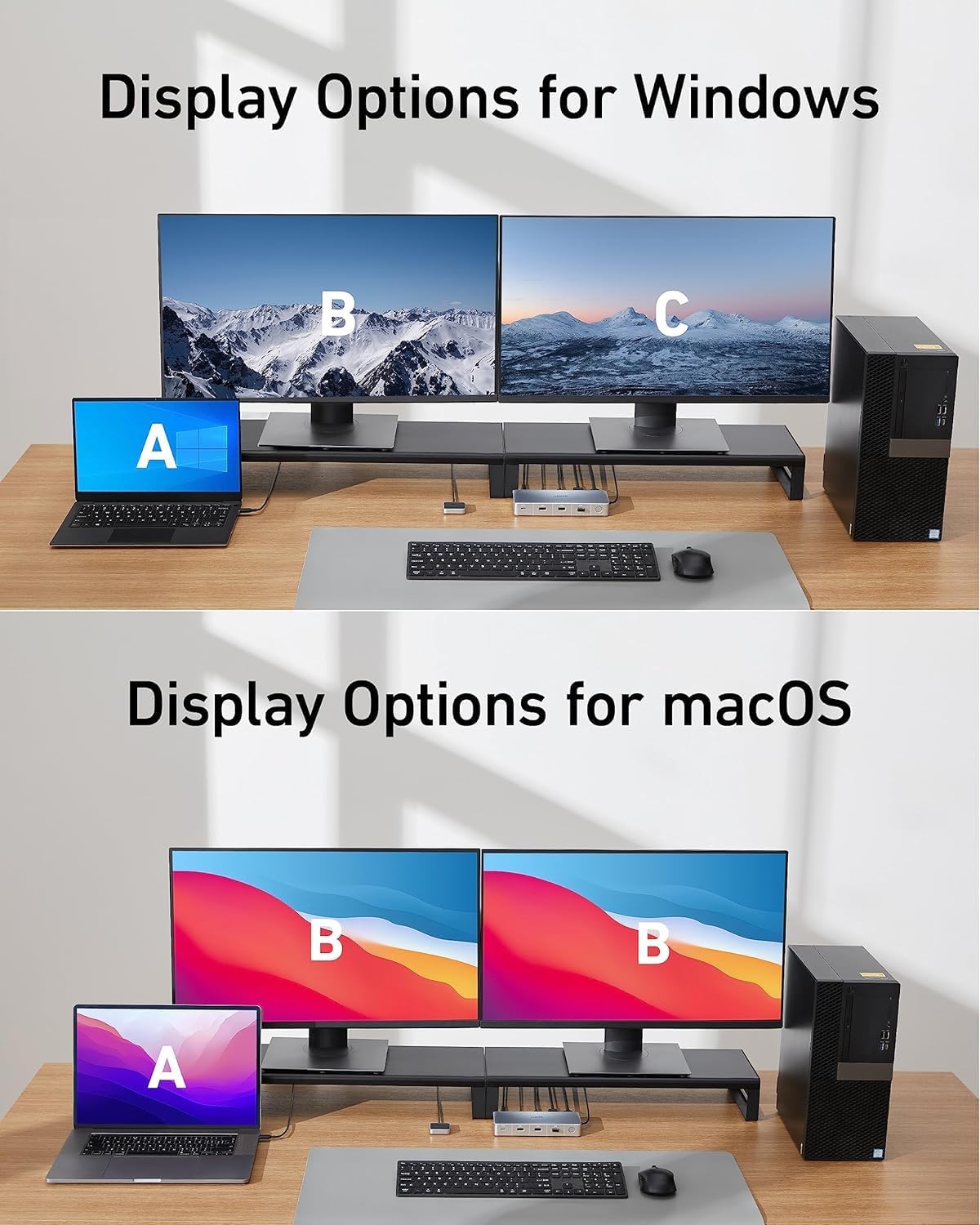 Anker Docking Station, KVM Switch for a Desktop PC and a Laptop, Dual 4K Monitor 553 USB C Docking Station, with HDMI and DisplayPort, USB 3.0 Ports for Hp Laptop, MacBook, iPad, Steam Deck and More