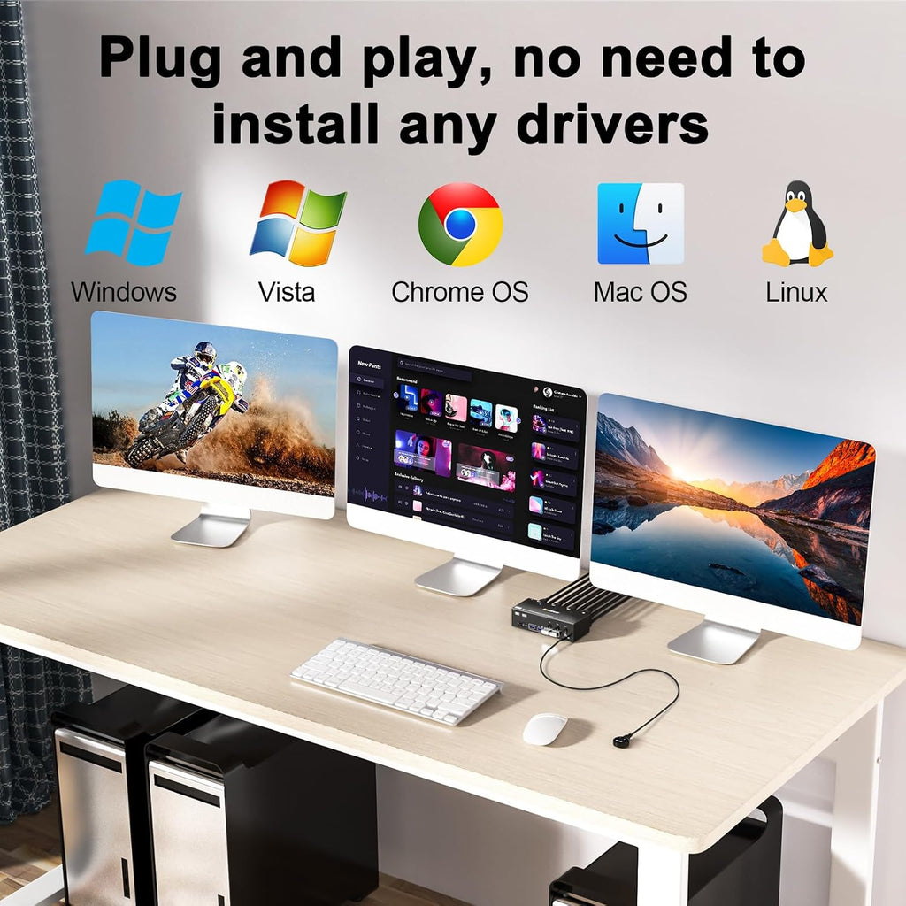 KVM Switch 3 Monitors 3 Computers 8K@60Hz, Camgeet HDMI+2 Displayport KVM Switch Triple Monitor for 3 Computer Share 3 Monitor and 4 USB3.0 Devices,Wired Remote and 12V Power Adapter Included