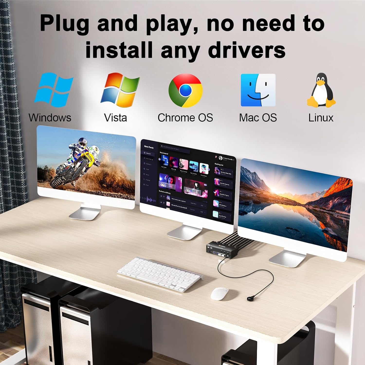 KVM Switch 3 Monitors 3 Computers 8K@60Hz, Camgeet HDMI+2 Displayport KVM Switch Triple Monitor for 3 Computer Share 3 Monitor and 4 USB3.0 Devices,Wired Remote and 12V Power Adapter Included