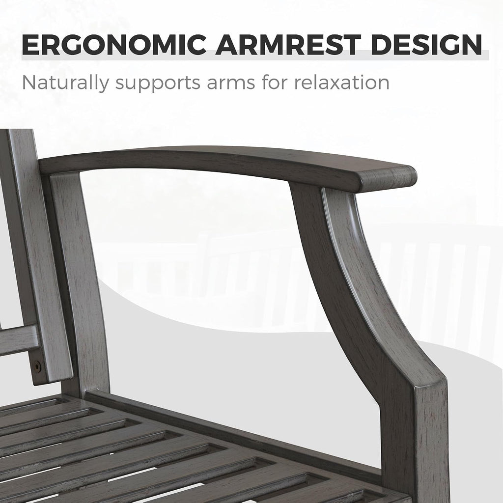 Grand patio Farmhouse Outdoor Bench, Garden Benches with Anti-Rust Aluminum, Faux Wood Grain Finish Frame Patio Bench for Front Porch, Weathered Gray