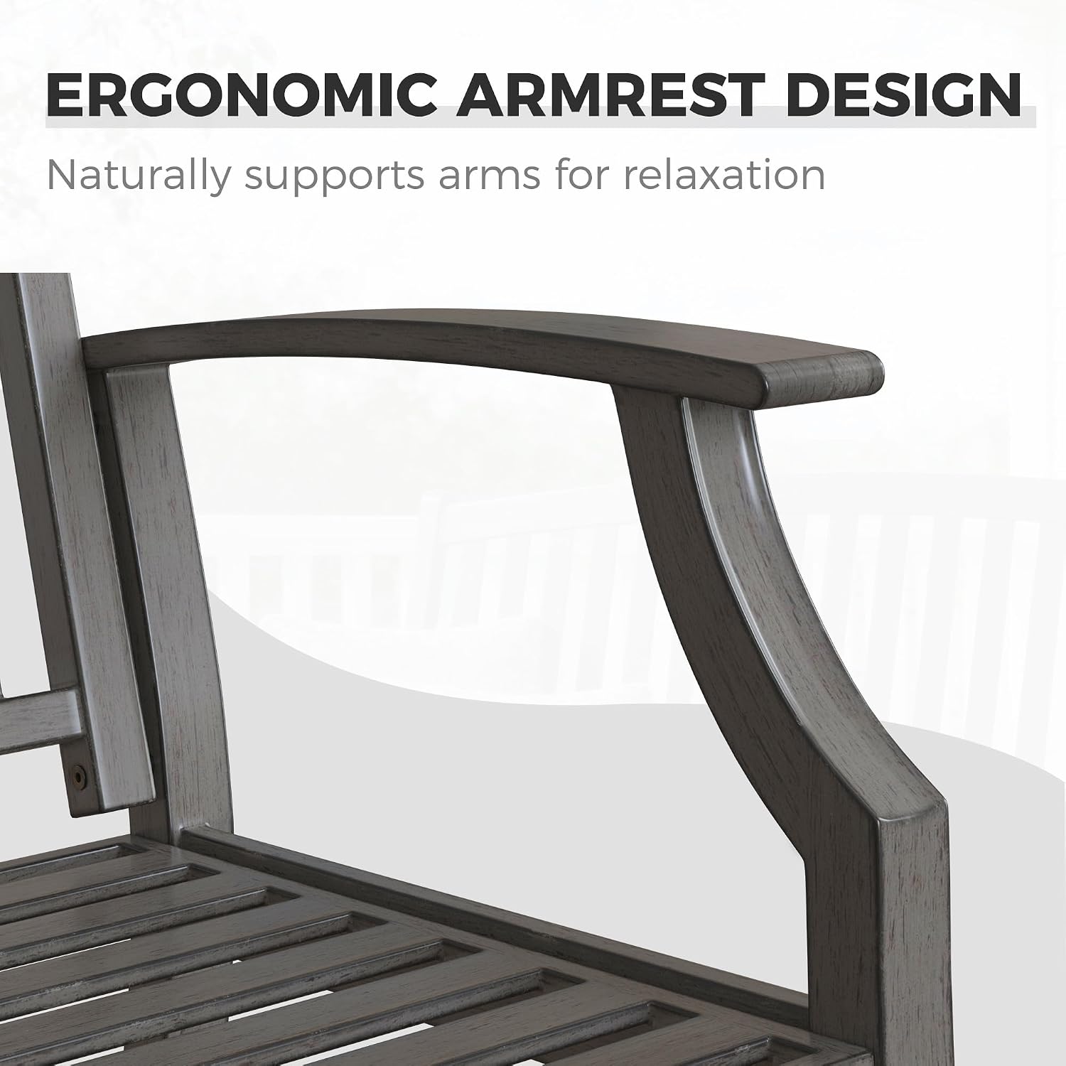 Grand patio Farmhouse Outdoor Bench, Garden Benches with Anti-Rust Aluminum, Faux Wood Grain Finish Frame Patio Bench for Front Porch, Weathered Gray