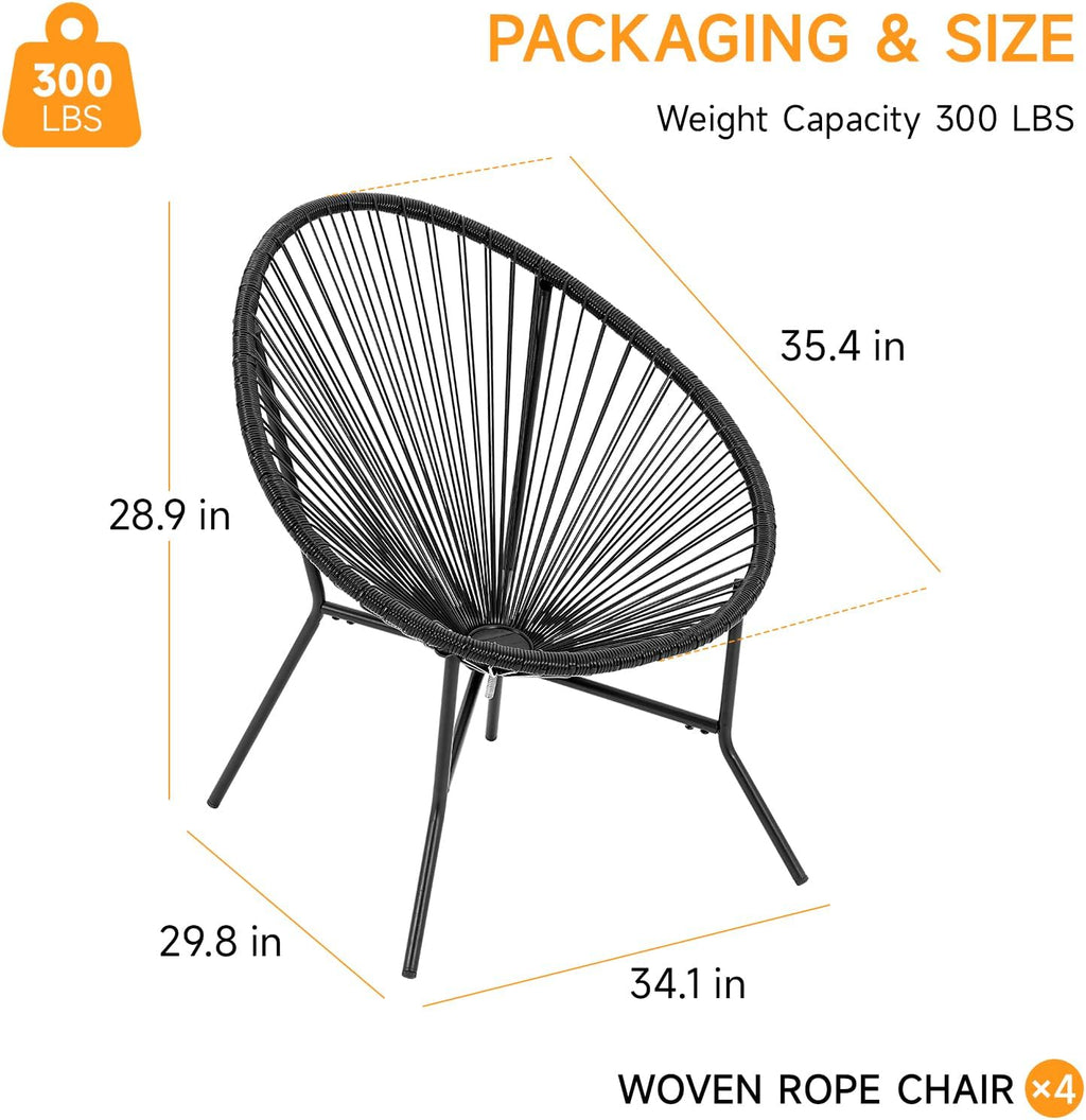 ONBRILL 4-Piece Outdoor Acapulco Chairs Set, Modern Patio Furniture Set, PE Pattan Bistro Set with Steel Frame for Balcony, Lawn, Porch and Garden, Black