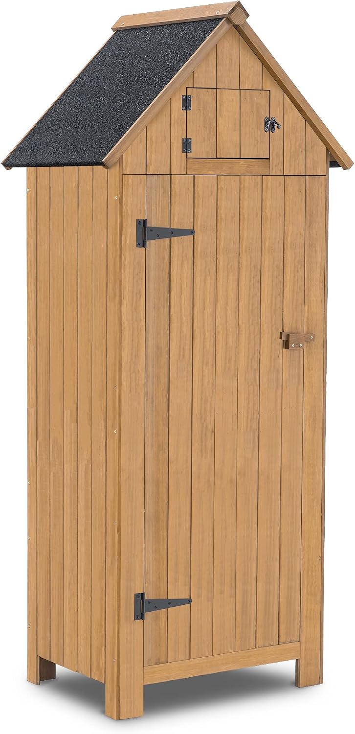 MCombo Outdoor Storage Cabinet with Shelves, Wooden Outside Storage Shed with Floor, Garden Tool Shed for Patio Yard Lawn, 0770 (Natural)