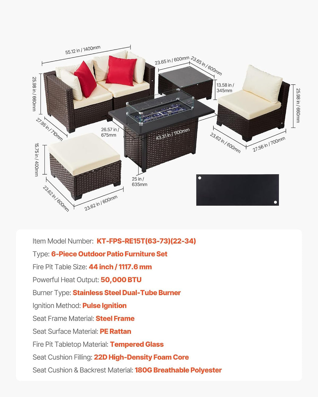 VEVOR 2025 Upgraded 6-Piece Wicker Patio Furniture Set with Protective Glides, Non-Scratch Pads, High Back Outdoor Sofa, All-Weather Wicker Patio Conversation Set for Deck Yard Pool