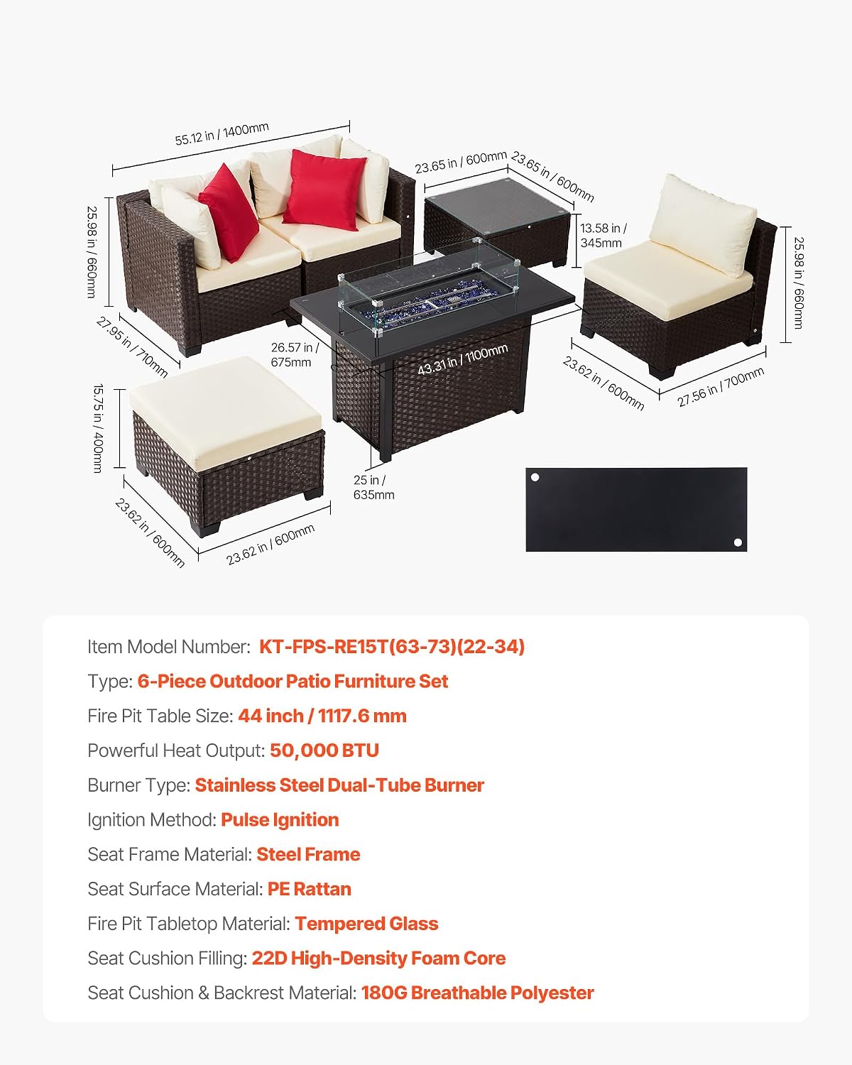 VEVOR 2025 Upgraded 6-Piece Wicker Patio Furniture Set with Protective Glides, Non-Scratch Pads, High Back Outdoor Sofa, All-Weather Wicker Patio Conversation Set for Deck Yard Pool