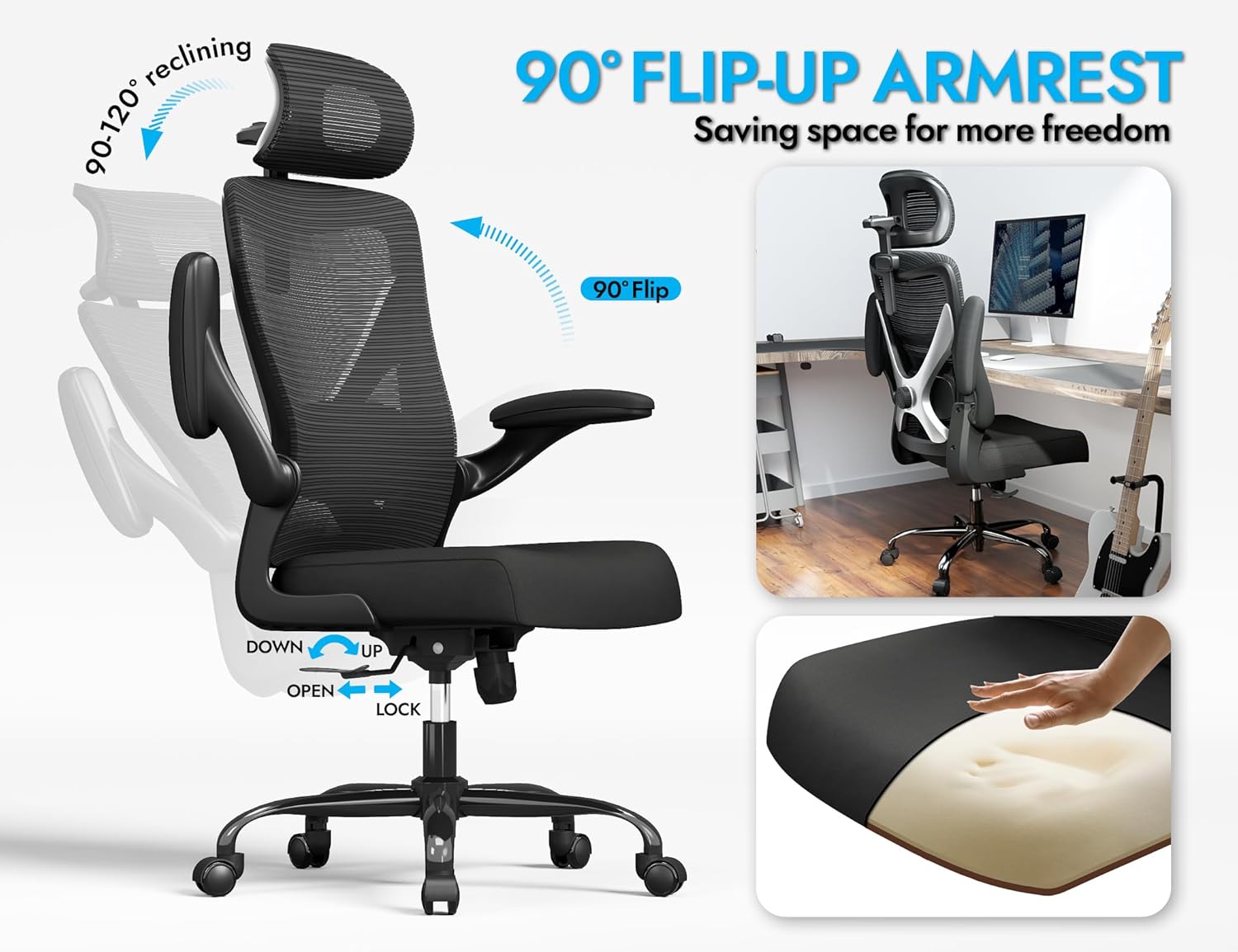 Ergonomic Office Chair - X-Shaped Computer Desk Chair Comfy, Gaming Chair, Office Chair with Lumbar Support, Mesh Office Chairs with Headrests, Desk Chair for Long Hours, Black Silver, Pack of 5