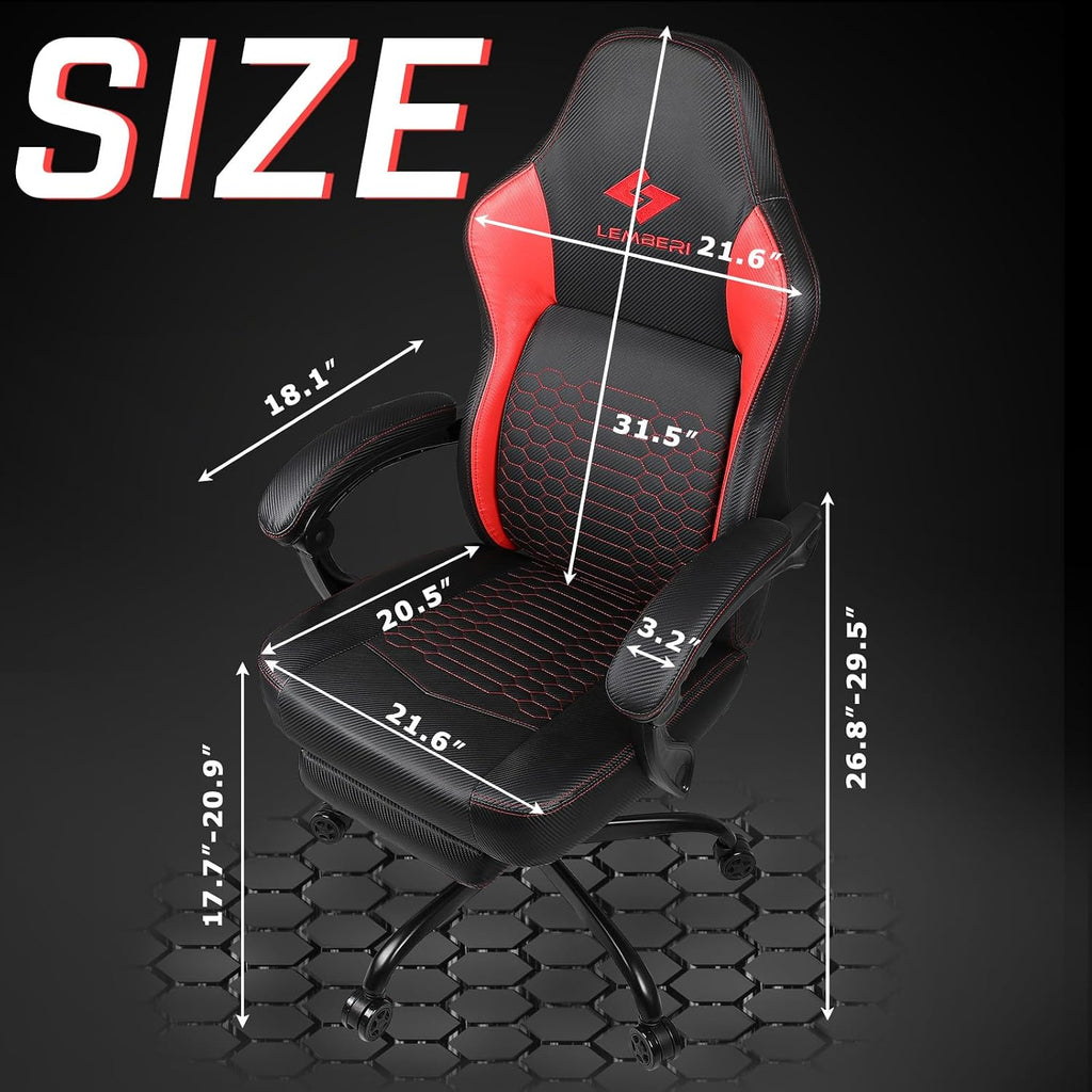 LEMBERI Big and Tall Gaming Chair 400lb Weight Capacity,Gamer Chairs for Adults,Video Game Chair wth Footrest,Racing Style Computer Gamer Chair with Headrest and Lumbar Support (Red)