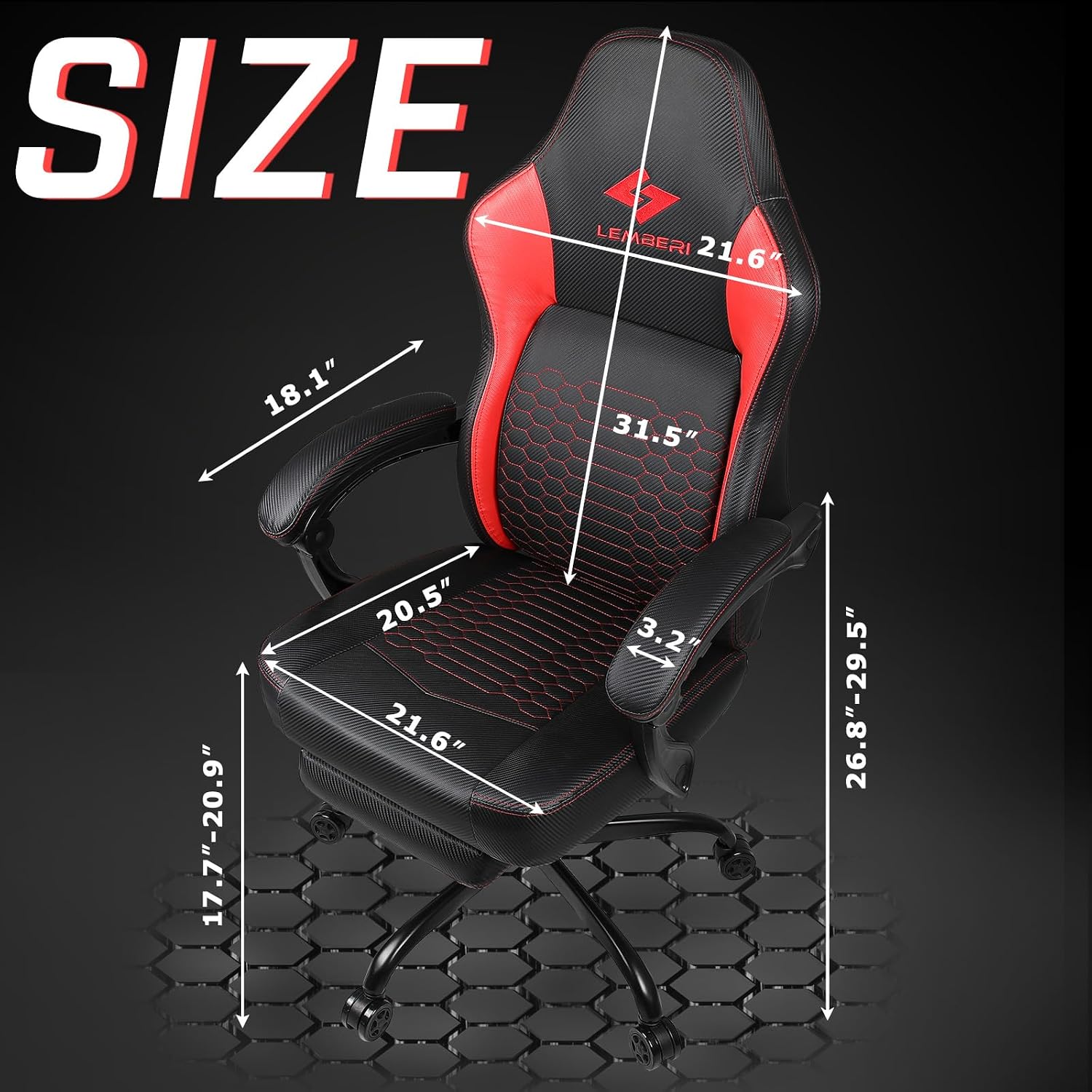LEMBERI Big and Tall Gaming Chair 400lb Weight Capacity,Gamer Chairs for Adults,Video Game Chair wth Footrest,Racing Style Computer Gamer Chair with Headrest and Lumbar Support (Red)