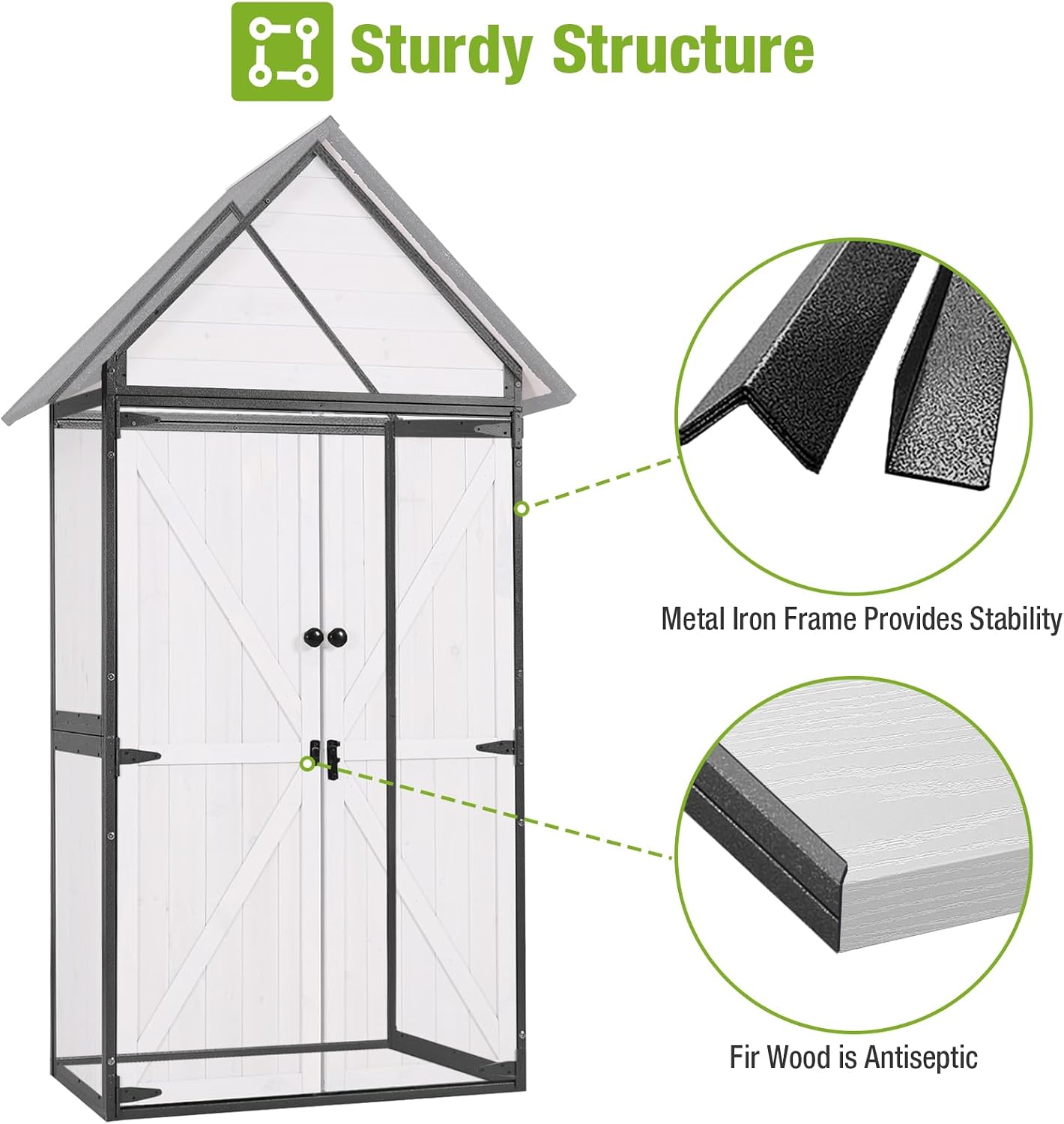 Outdoor Storage Shed with All Around Strong Metal Frame, Garden Shed with Floor, Wooden Tool House with Adjustable Shelfs, for Backyard Garden Patio Lawn (Grey, Extra Large)