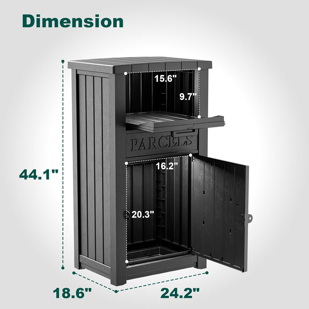 Package Delivery Box for Outside, Large Parcel Drop Box with Lockable Secure, Waterproof and Anti-Theft Storage for Porch, Curbside, House (Black)