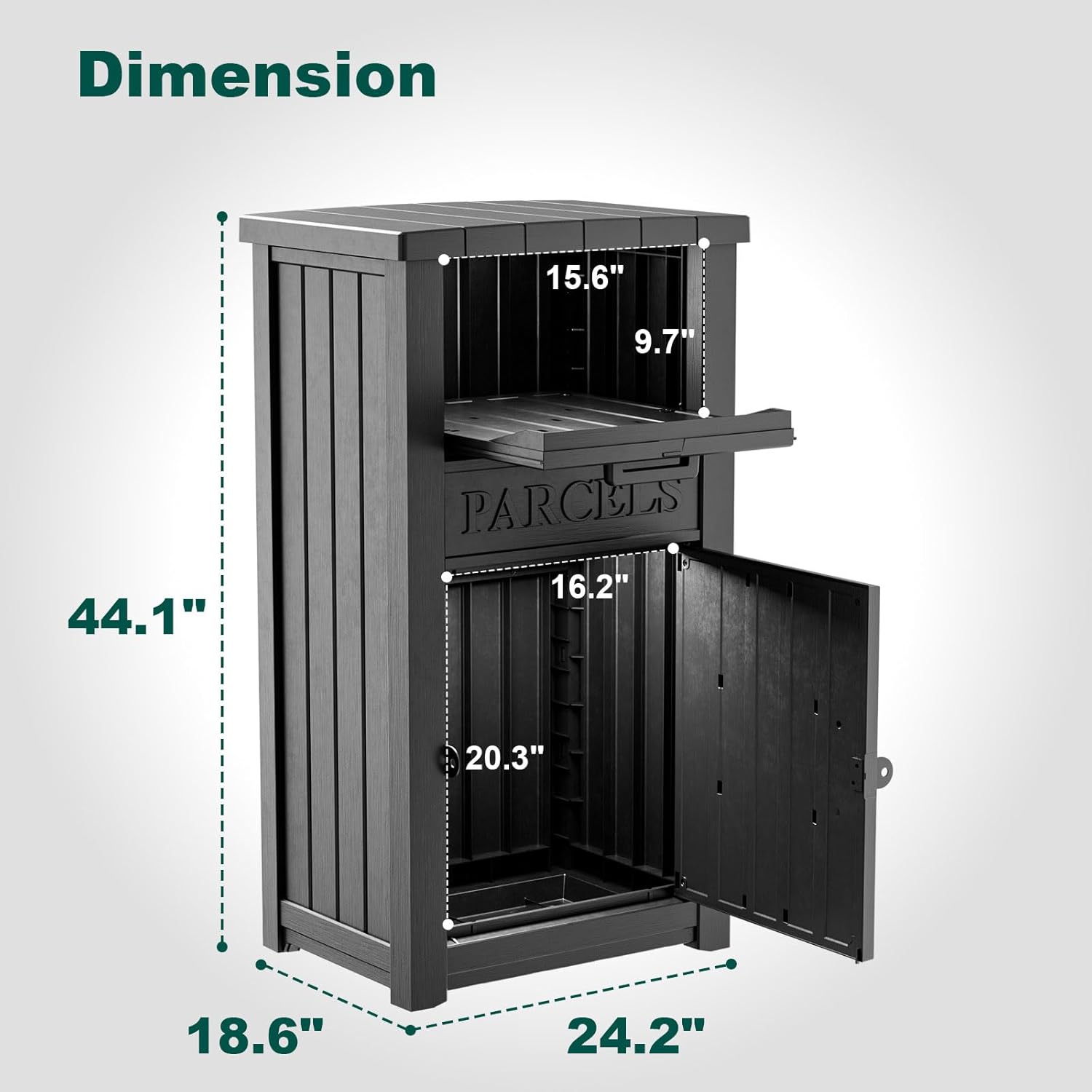 Package Delivery Box for Outside, Large Parcel Drop Box with Lockable Secure, Waterproof and Anti-Theft Storage for Porch, Curbside, House (Black)