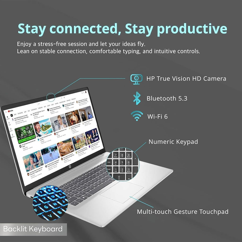 HP 17inch Touchscreen Laptop AI PC -10Core Intel i7-150U Beat i7-1355U -Backlit Keyboard -Windows 11 - Office 365 One Year -Computadora Laptop- Work Business College (64GB RAM| 2TB PCIe SSD)