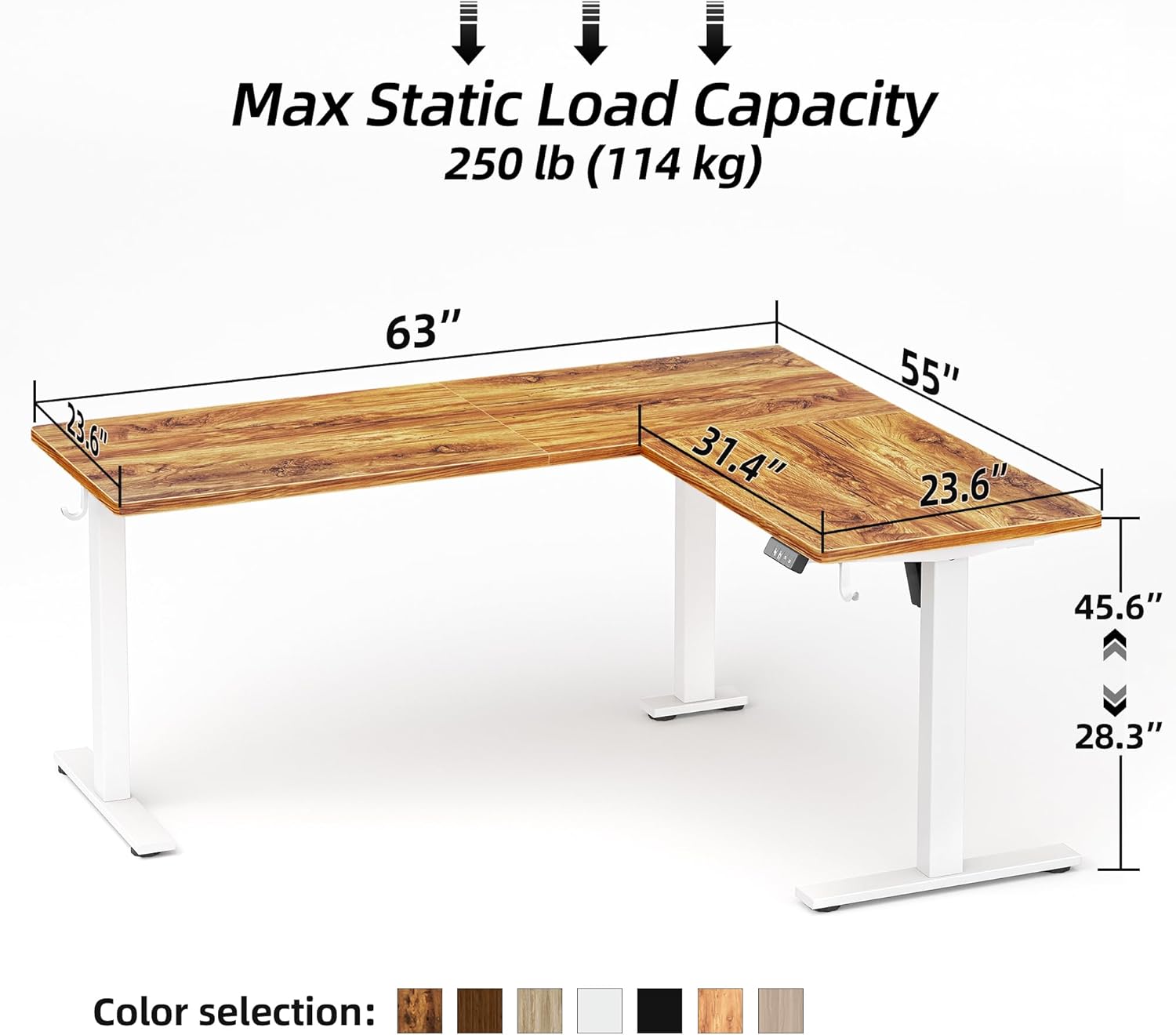 TIQLAB Standing Desk L Shaped, 63x55 Inch Adjustable Height, Electric Stand Up Desk, Corner Sit Stand Desk with Splice Board, Light Rustic Brown