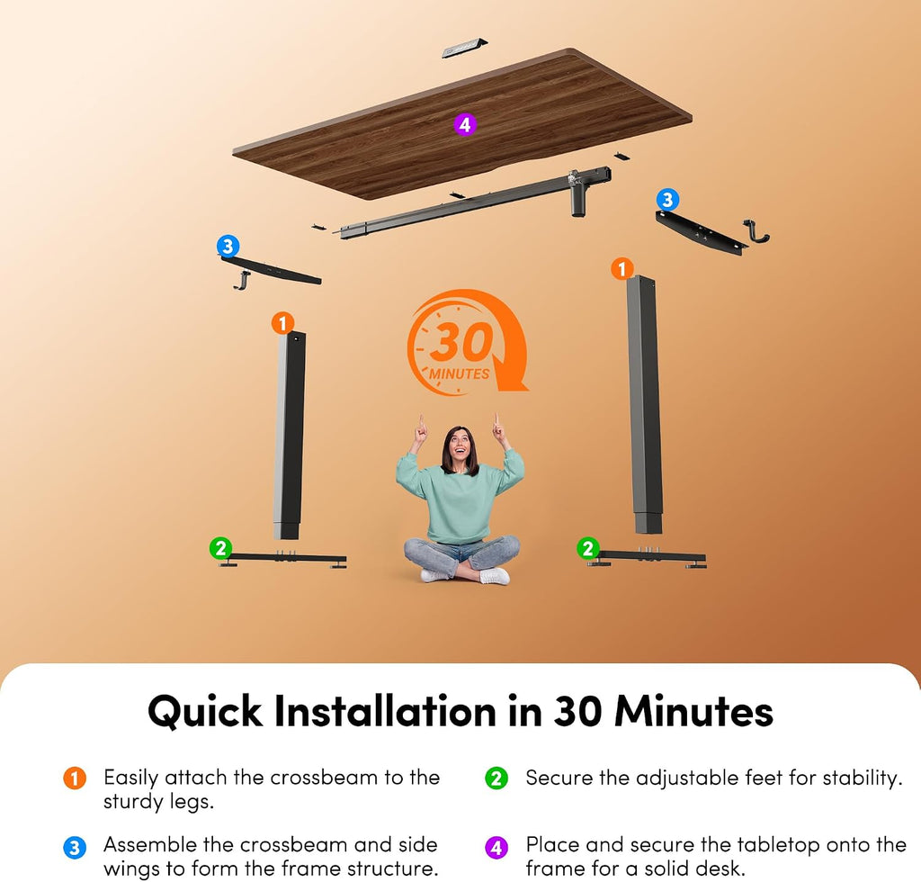 FEZIBO Standing Desk, 63×28 Inches Electric Height Adjustable, Sit Stand Up, Computer Office Desk with Splice Board, Black Frame/Black Walnut TOP