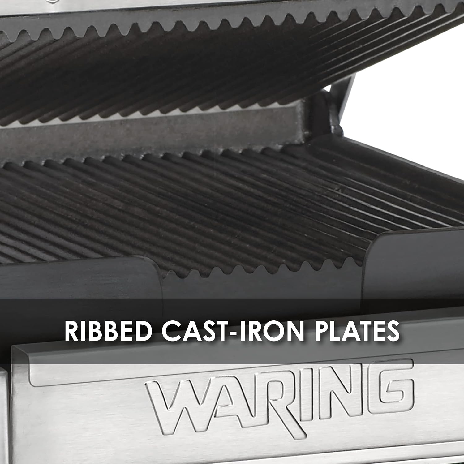 Waring Commercial WPG150 Panini Perfetto® Compact Ribbed Panini Grill, 20 Minute Countdown Timer, 208V, 2400W, 6-15 Phase Plug