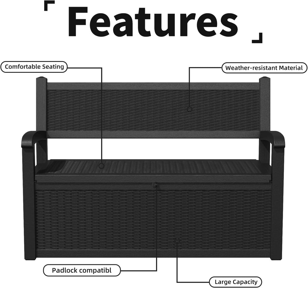 EasyUp 80 Gallon Outdoor Storage Bench Lockable Deck Box Outdoor Storage Box Waterproof for Patio,Garden,and Porch – Perfect for Storing Garden Tools and Cushions(Black)