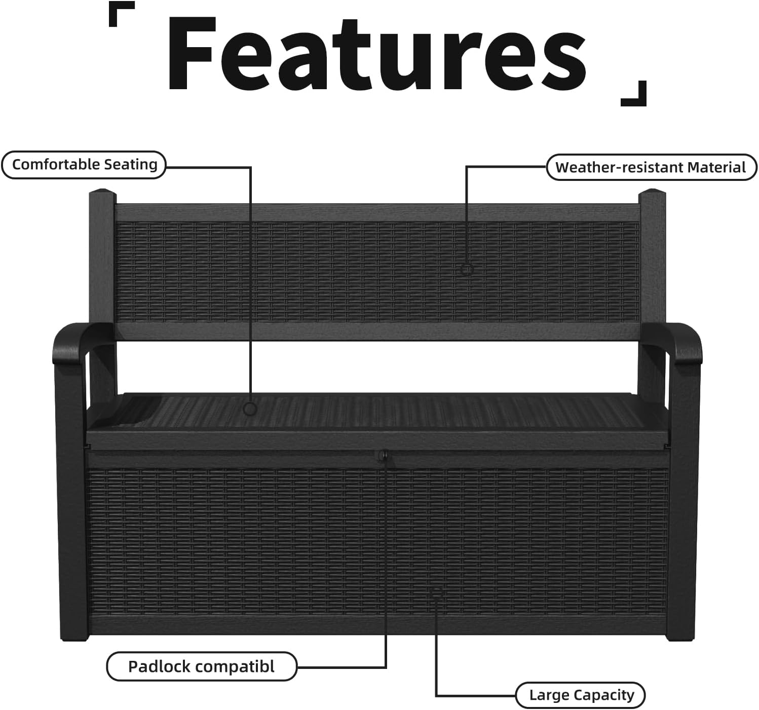 EasyUp 80 Gallon Outdoor Storage Bench Lockable Deck Box Outdoor Storage Box Waterproof for Patio,Garden,and Porch – Perfect for Storing Garden Tools and Cushions(Black)