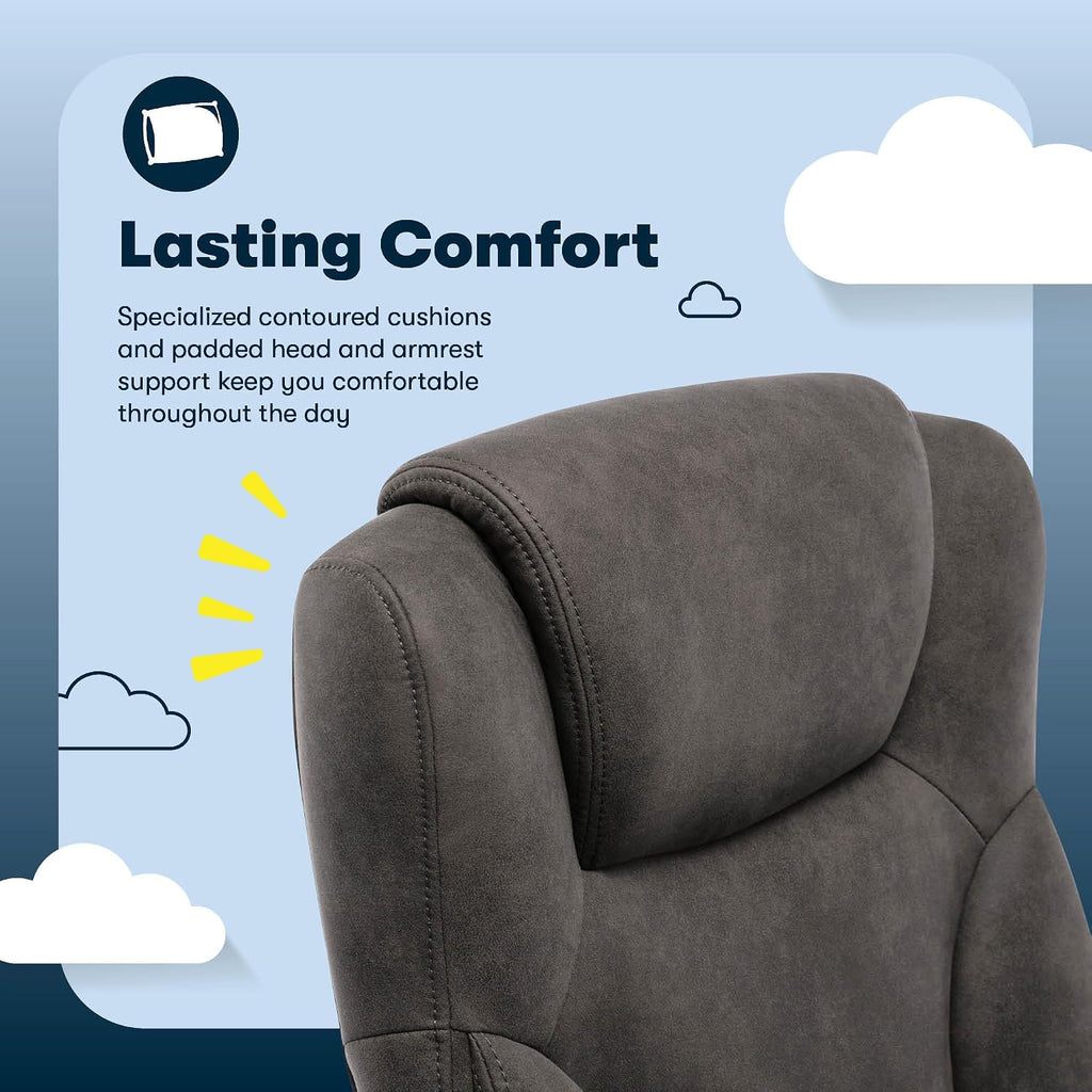 Serta Comfort Eco Office Chair, Ergonomic Mid-Back with Lumbar Support, Semi-Plush Seat Cushion and Layered Body Pillows, Padded Armrests, Metal Swivel Base, Soft Velvet Fabric, Brown