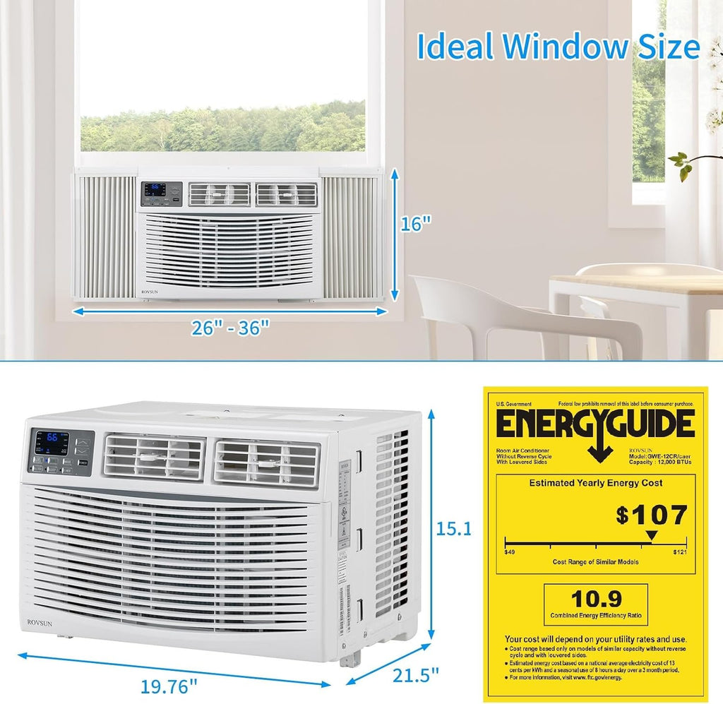 ROVSUN 12000 BTU Air Conditioner Window Unit, 3-in-1 Window AC Unit Cooler, Dehumidifier & Fan with Timer, Remote Control & Installation Kit, Cooling Rooms up to 550 Sq. Ft, 115V/60Hz