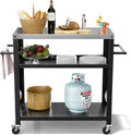 Nessxa Outdoor Grill Cart with Three-Shelf, Stainless Steel Pizza Oven Table for Outside, Dining Kitchen Cart with Two Side Handle, Garden Patio BBQ Kitchen Food Prep Table Cart (Black)