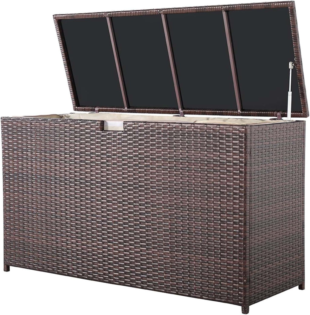 Super Patio Wicker Outdoor Patio Storage Box Waterproof, 120 Gallon Large Deck Box Rattan Storage Bin for Cushions, Garden Tools, Pool, Brown