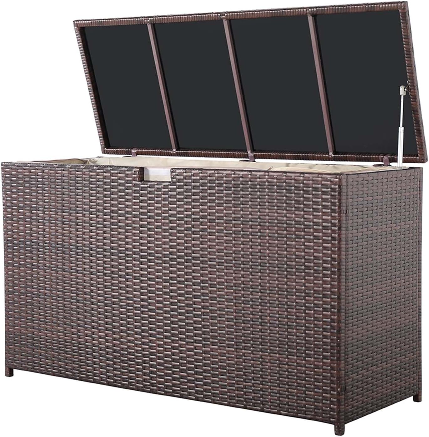 Super Patio Wicker Outdoor Patio Storage Box Waterproof, 120 Gallon Large Deck Box Rattan Storage Bin for Cushions, Garden Tools, Pool, Brown