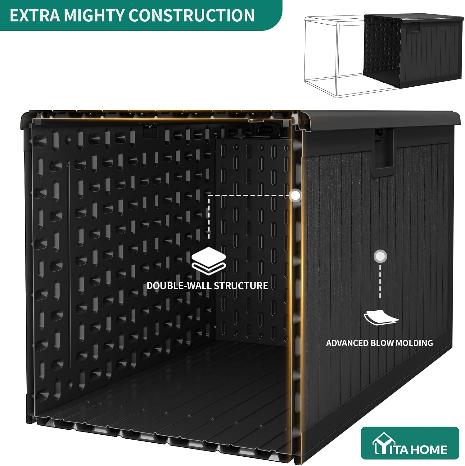 YITAHOME 180 Gallon Large Deck Box with Side Handles, Outdoor Double-Wall Storage for Patio Furniture Cushions, Garden Pool Accessories, Waterproof & Lockable