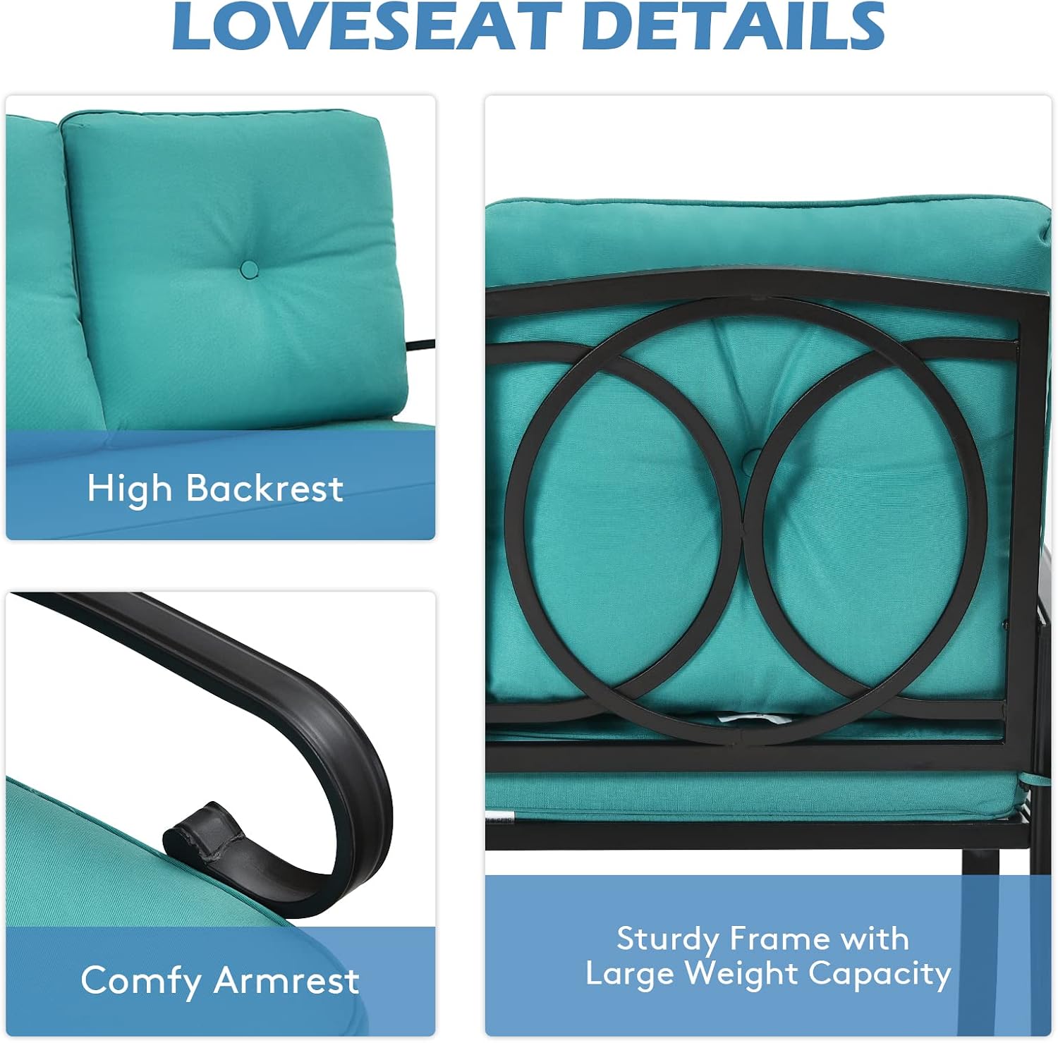 Giantex Patio Loveseat with Coffee Table Outdoor Bench with Cushion and Metal Frame, Loveseat Porch Furniture Set Sofa for Garden, Yard, Patio or Poolside