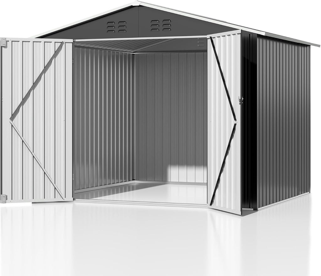 Polar Aurora Outdoor Storage Shed, Metal Garden Shed with Updated Frame Structure, Tool Sheds for Backyard Garden Patio Lawn (White, 6x8 FT)