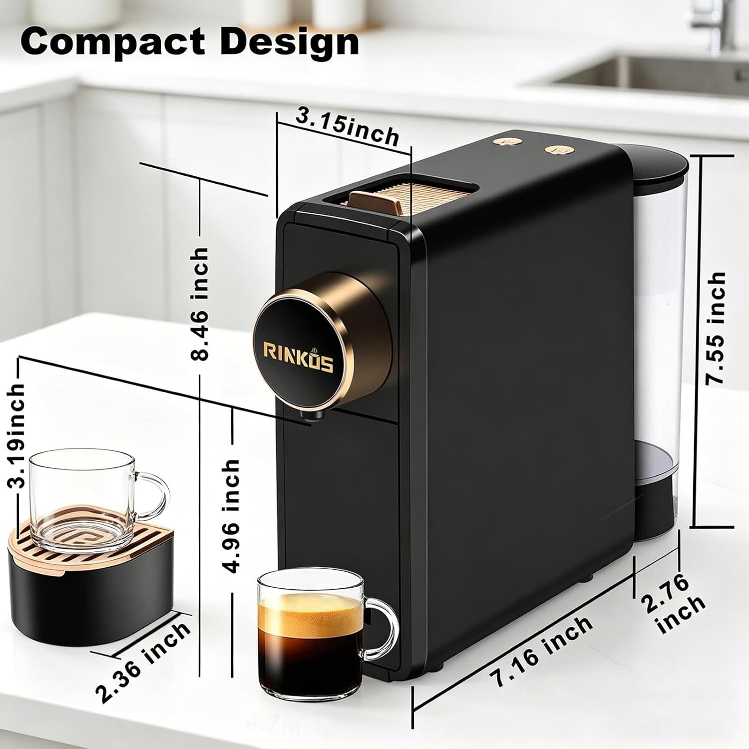 Espresso Machine Compatible with Nespresso Original Capsules, 20 Bar High Pressure Single Serve Coffee Maker, Programmable Mini Pod Coffee Machine with 18oz Tank for Espresso & Lungo - Black
