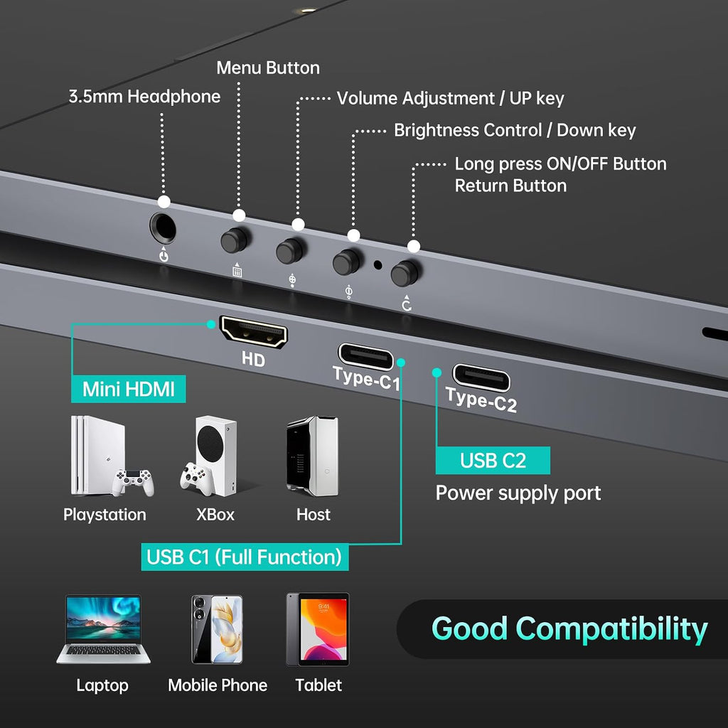 MT-VIKI 18.5 inch Portable Monitor 1080P 100Hz 72% NTSC, Large Portable Screen Stand, FHD IPS Screen HDR Gaming Display, Travel Second Monitor for Mac PC Xbox PS4/5