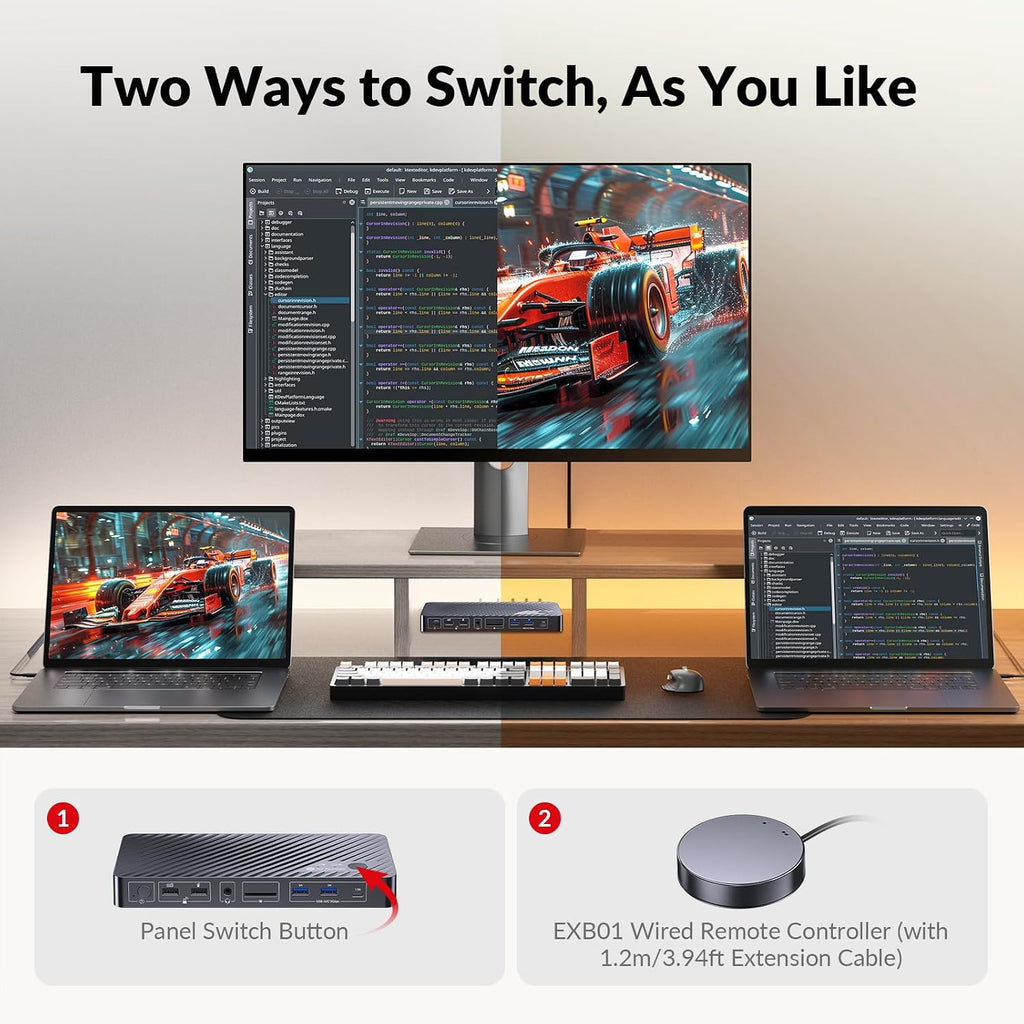 AV Access Docking Station KVM Switch 2 Monitors 2 Laptops, 4K KVM Switch Dual Monitor, 100W PD for Each PC, 1G Ethernet, EDID Emulation, Ideal for Home Office & Gaming