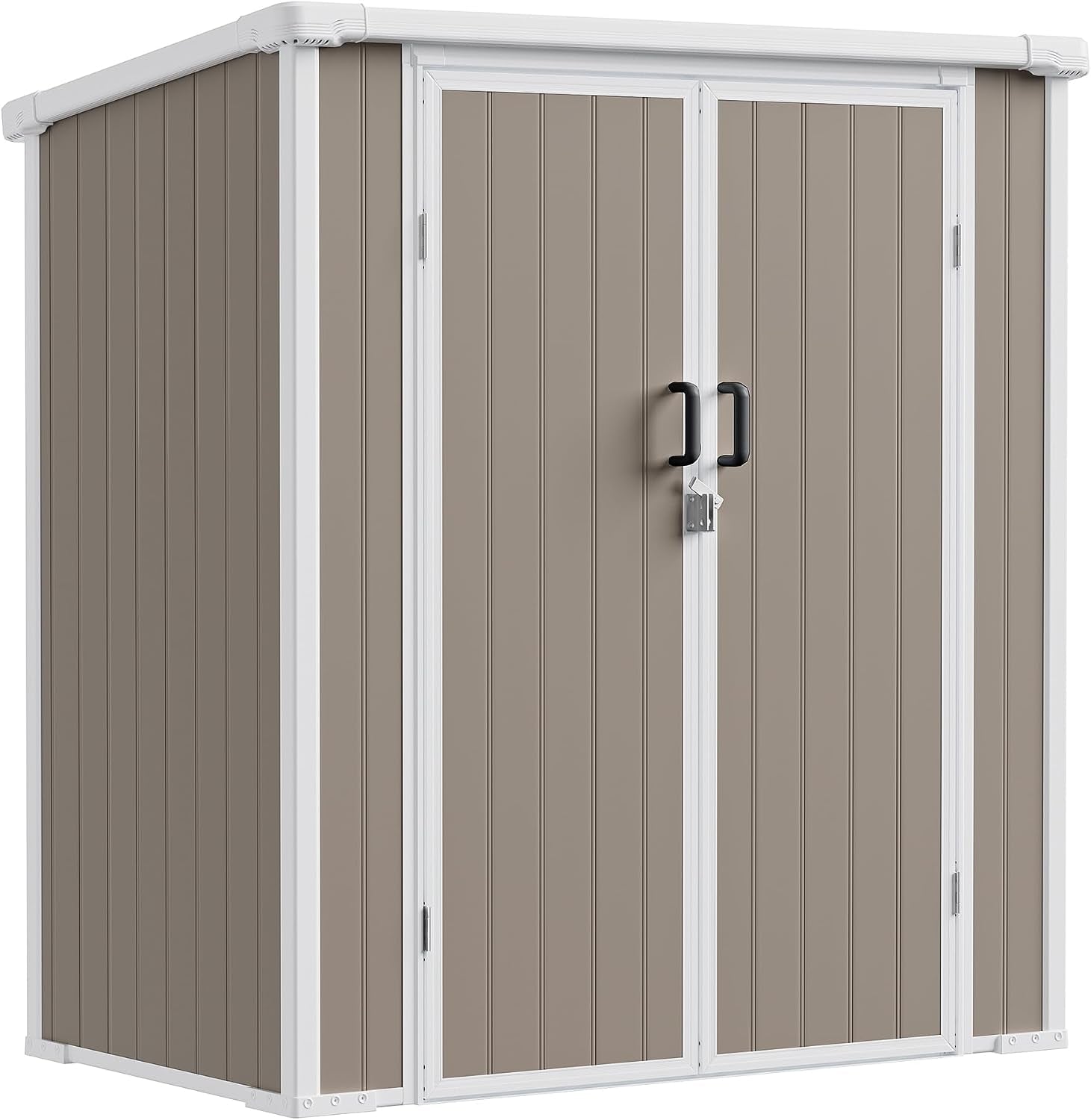 5x3 ft Outdoor Storage Shed with Floor, All-Weather Resin Tool Shed with 2 Shelves, Heavy-Duty Garden Shed for Yard, Bicycle, and Lawn Equipment, Easy Assembly, Warm Gray