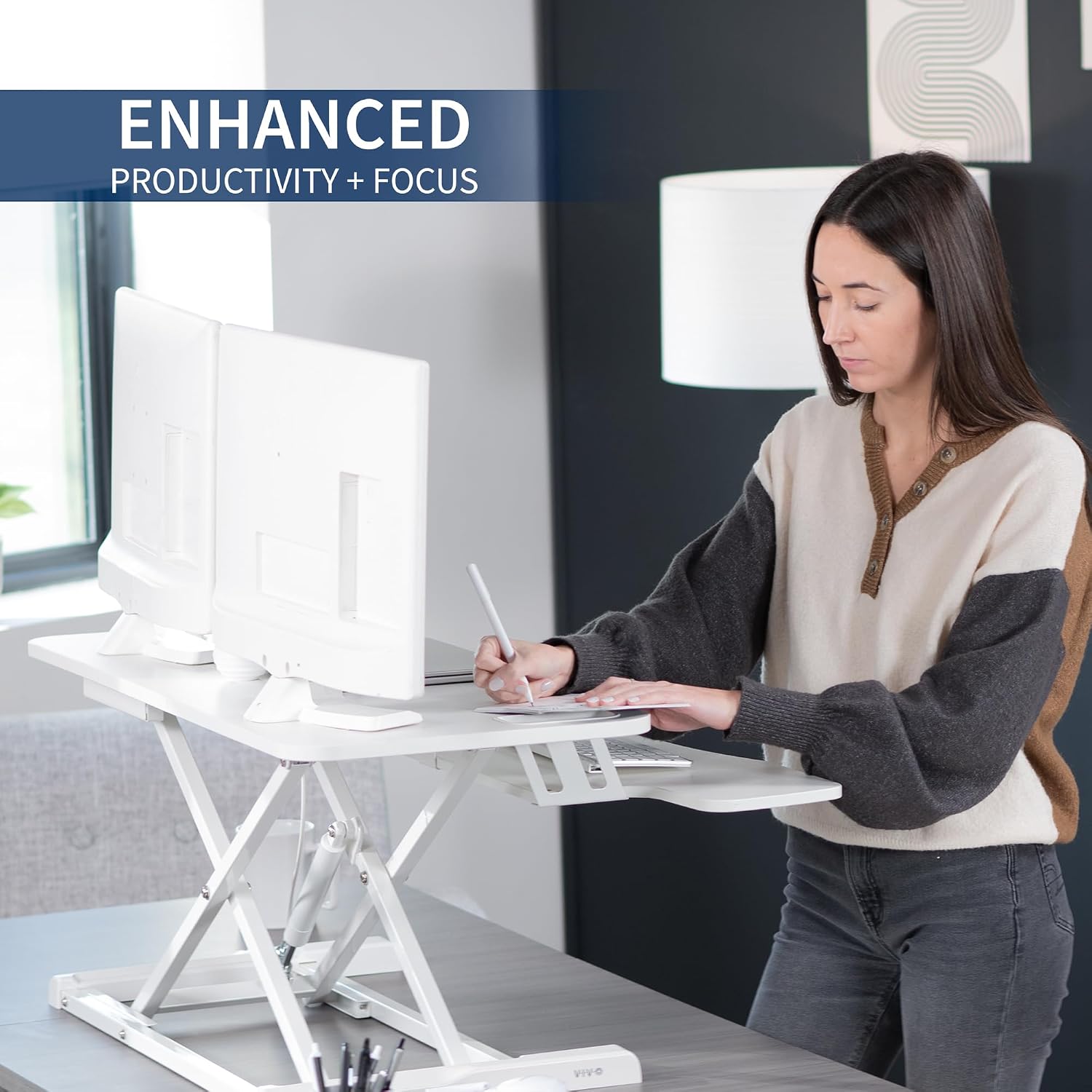 VIVO 38 inch Desk Converter, K Series, Height Adjustable Sit to Stand Riser, Dual Monitor and Laptop Workstation with Wide Keyboard Tray, White, DESK-V037KW