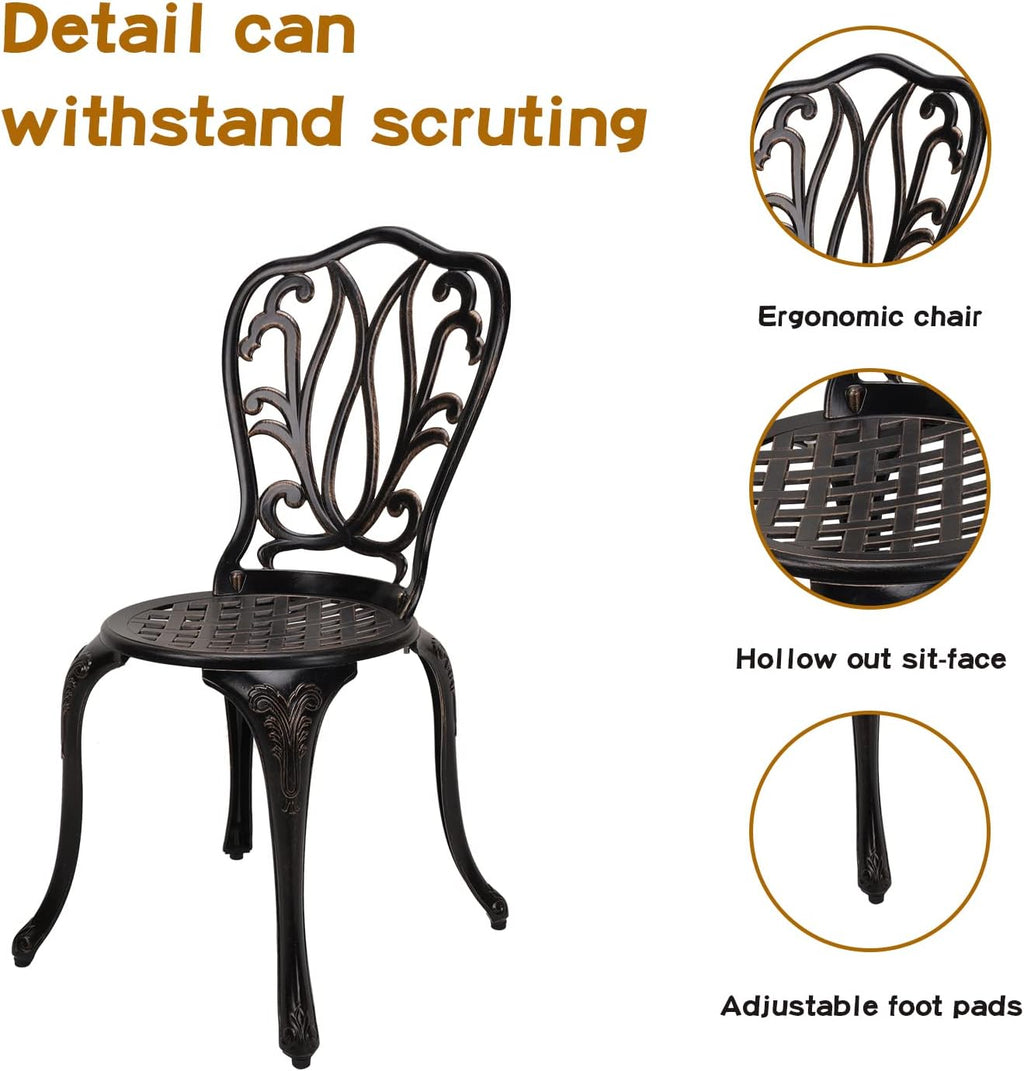 YKSY&YKSY 3-Piece Patio Bistro Furniture Set Cast-Aluminum Bistro Table Set for Lawn,Garden,Backyard (YILI Copper)