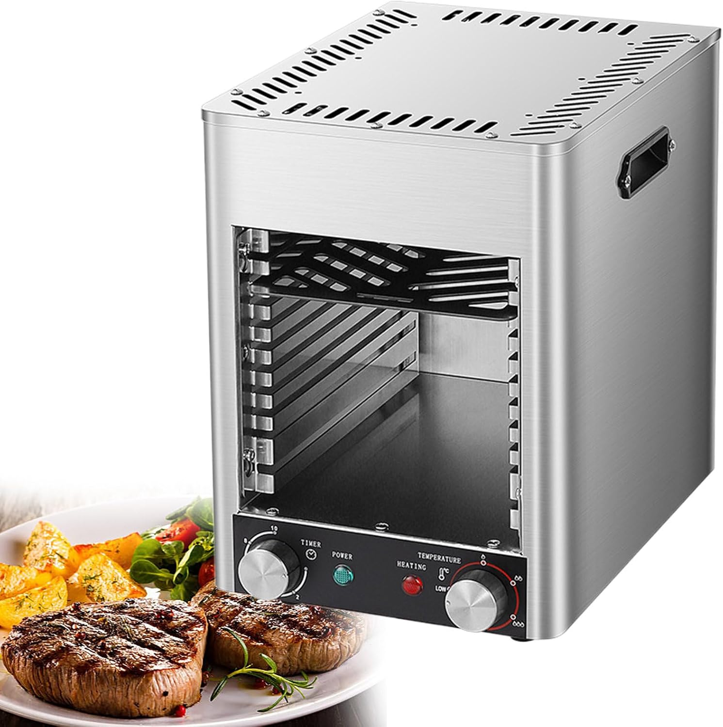Electric Steak Grill, 3400W Smokeless Electric Broiler, 800℃ Stainless Steel Steak Cooker with 10-Tier Adjustable Rack, for BBQ, Toast, Grill, Indoor