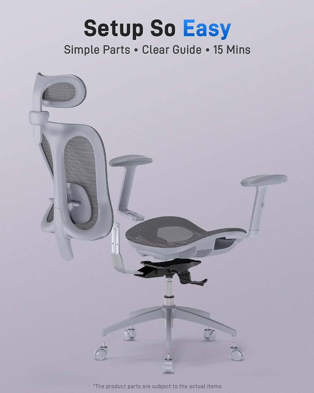 amseatec Ergonomic Office Desk Chair, Comfortable Computer Gaming Chair, Breathable Mesh Back & Seat, Adjustable Armrest & Headrest, Lumbar Support, Butterfly Design for Home Office, Gray
