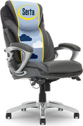 Serta Bryce Executive Office Chair - Ergonomic Computer Desk Chair with Patented AIR Lumbar Technology - Adjustable Height - Memory Foam Body Pillows - 360° Swivel Rolling Base - Bonded Leather - Gray
